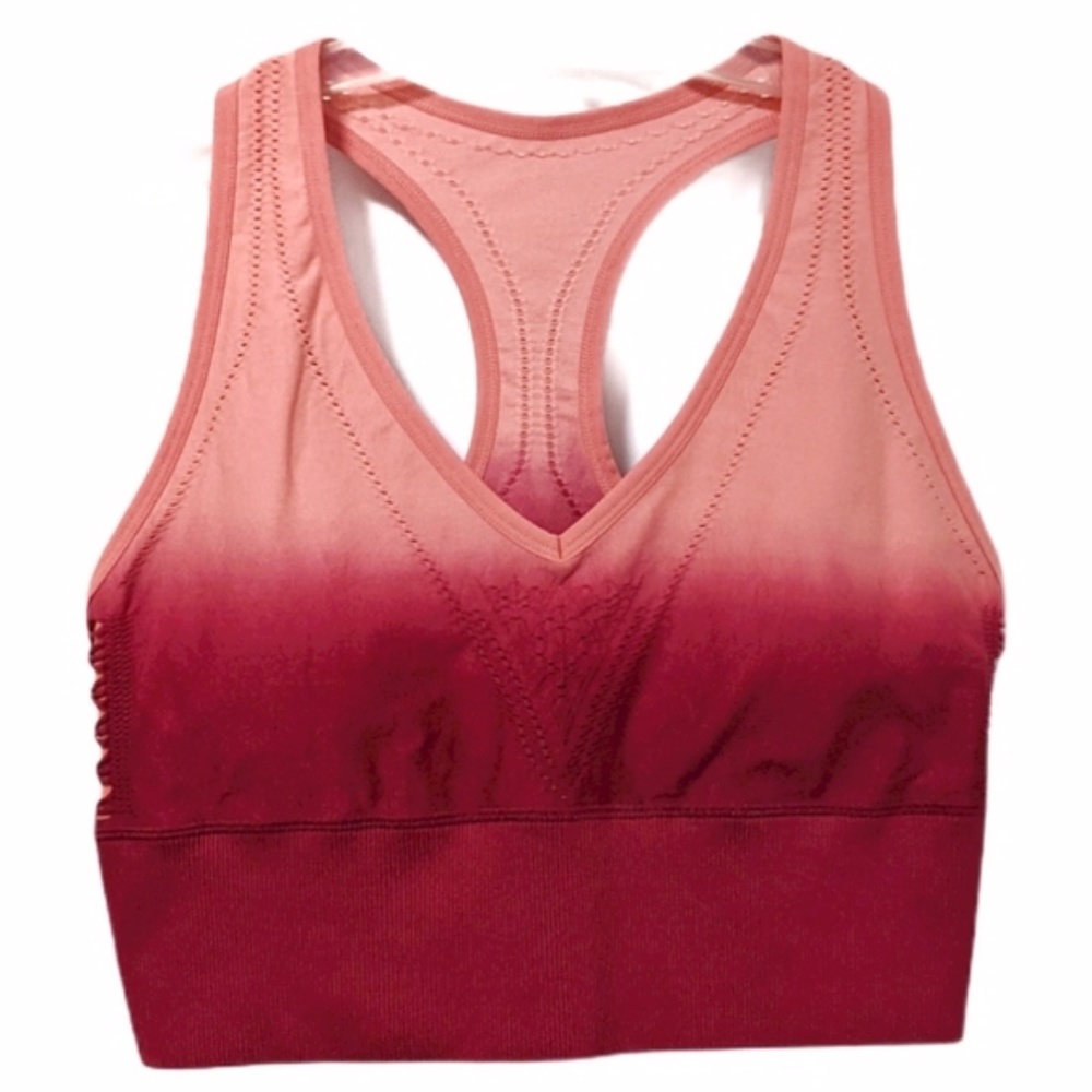 PINK Victoria's Seamless Sports Crop Macramé So Rosey And Merlot Night Dip Dye